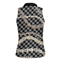 Black Aloha Hawaii Shell Lei Women Sleeveless Polo Shirt Palaka Hebrew Cone Honey Cowrie Elegant Curves - Polynesian Pride