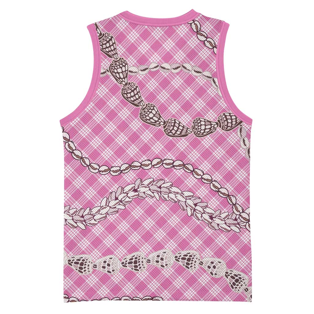 Pink Aloha Hawaii Shell Lei Basketball Jersey Palaka Hebrew Cone Honey Cowrie Elegant Curves - Polynesian Pride