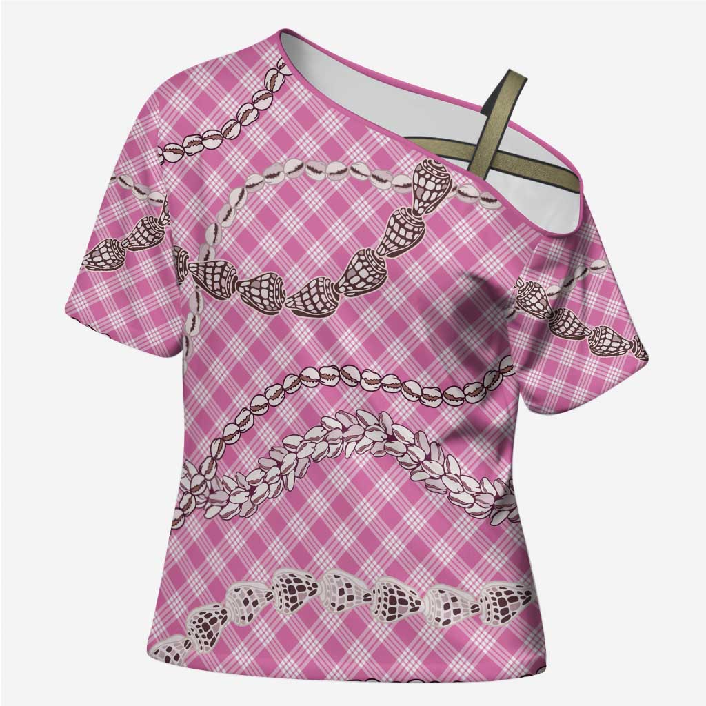 Pink Aloha Hawaii Shell Lei Cross Shoulder Shirt Palaka Hebrew Cone Honey Cowrie Elegant Curves - Polynesian Pride