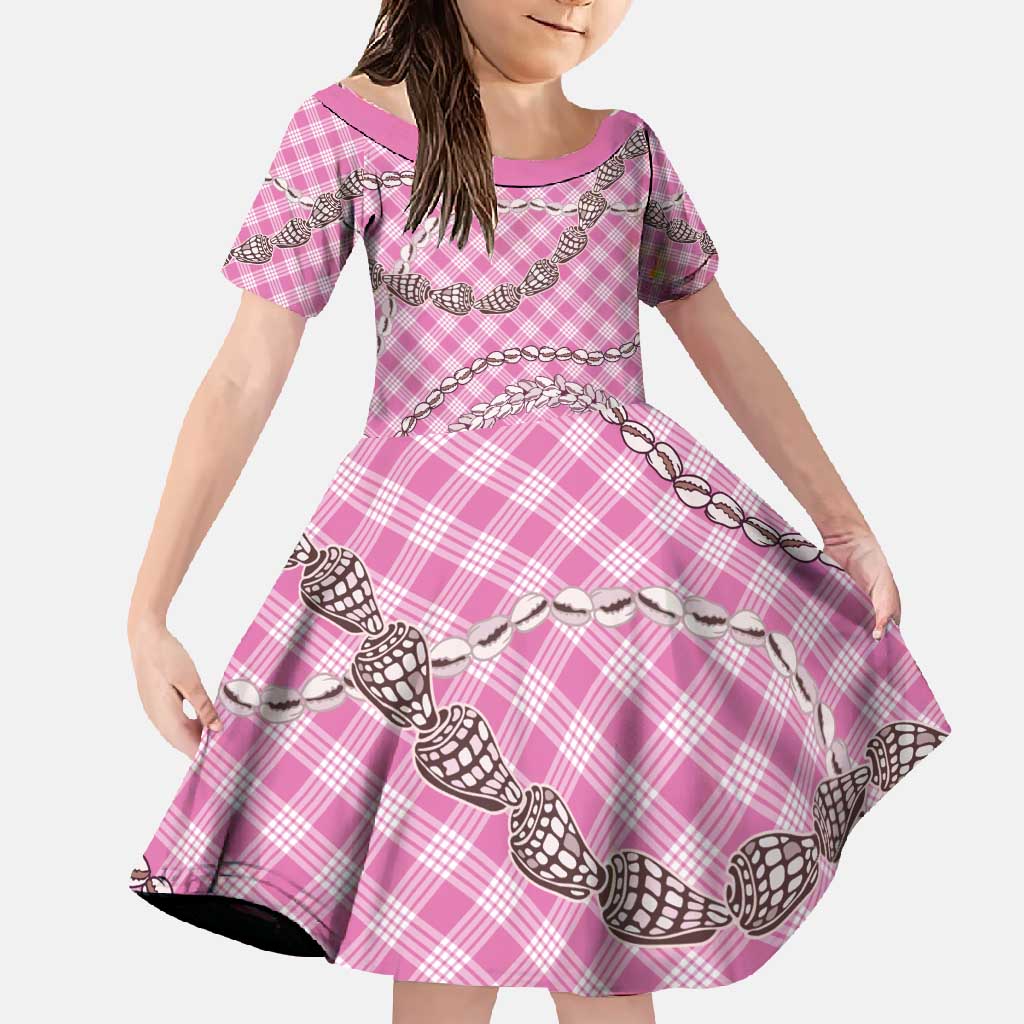 Pink Aloha Hawaii Shell Lei Family Matching Mermaid Dress and Hawaiian Shirt Palaka Hebrew Cone Honey Cowrie Elegant Curves - Polynesian Pride