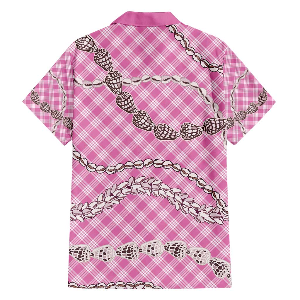 Pink Aloha Hawaii Shell Lei Family Matching Off Shoulder Maxi Dress and Hawaiian Shirt Palaka Hebrew Cone Honey Cowrie Elegant Curves - Polynesian Pride
