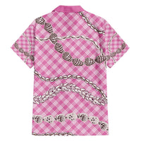 Pink Aloha Hawaii Shell Lei Family Matching Off Shoulder Short Dress and Hawaiian Shirt Palaka Hebrew Cone Honey Cowrie Elegant Curves - Polynesian Pride