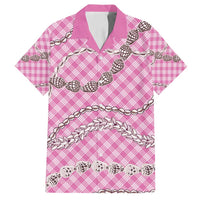 Pink Aloha Hawaii Shell Lei Family Matching Puletasi and Hawaiian Shirt Palaka Hebrew Cone Honey Cowrie Elegant Curves - Polynesian Pride