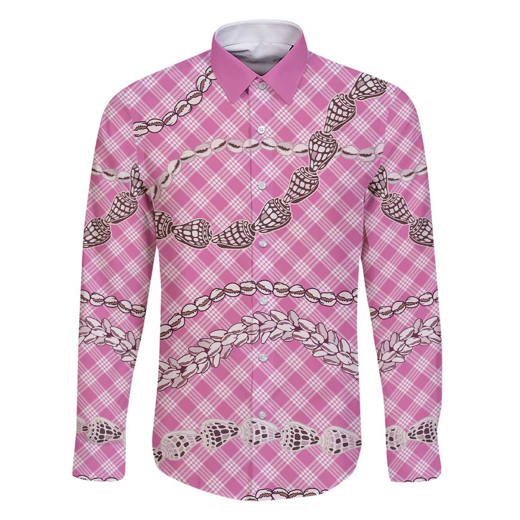 Pink Aloha Hawaii Shell Lei Family Matching Short Sleeve Bodycon Dress and Hawaiian Shirt Palaka Hebrew Cone Honey Cowrie Elegant Curves - Polynesian Pride