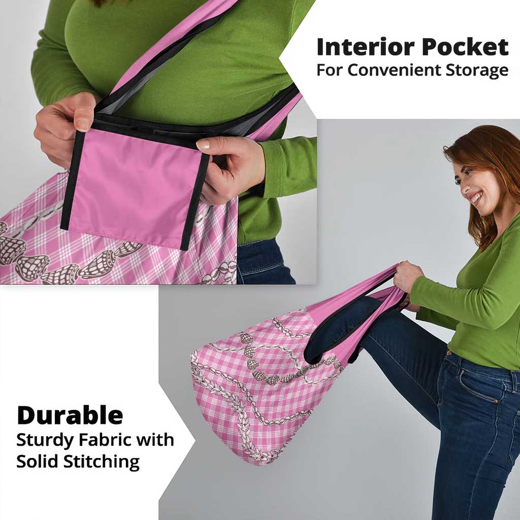 Pink Aloha Hawaii Shell Lei Grocery Bag Palaka Hebrew Cone Honey Cowrie Elegant Curves - Polynesian Pride