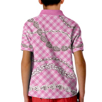 Pink Aloha Hawaii Shell Lei Kid Polo Shirt Palaka Hebrew Cone Honey Cowrie Elegant Curves - Polynesian Pride