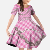 Pink Aloha Hawaii Shell Lei Kid Short Sleeve Dress Palaka Hebrew Cone Honey Cowrie Elegant Curves - Polynesian Pride