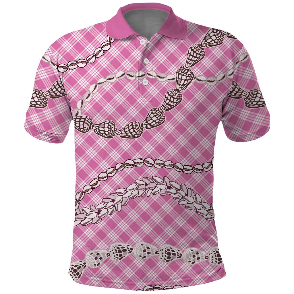 Pink Aloha Hawaii Shell Lei Polo Shirt Palaka Hebrew Cone Honey Cowrie Elegant Curves - Polynesian Pride