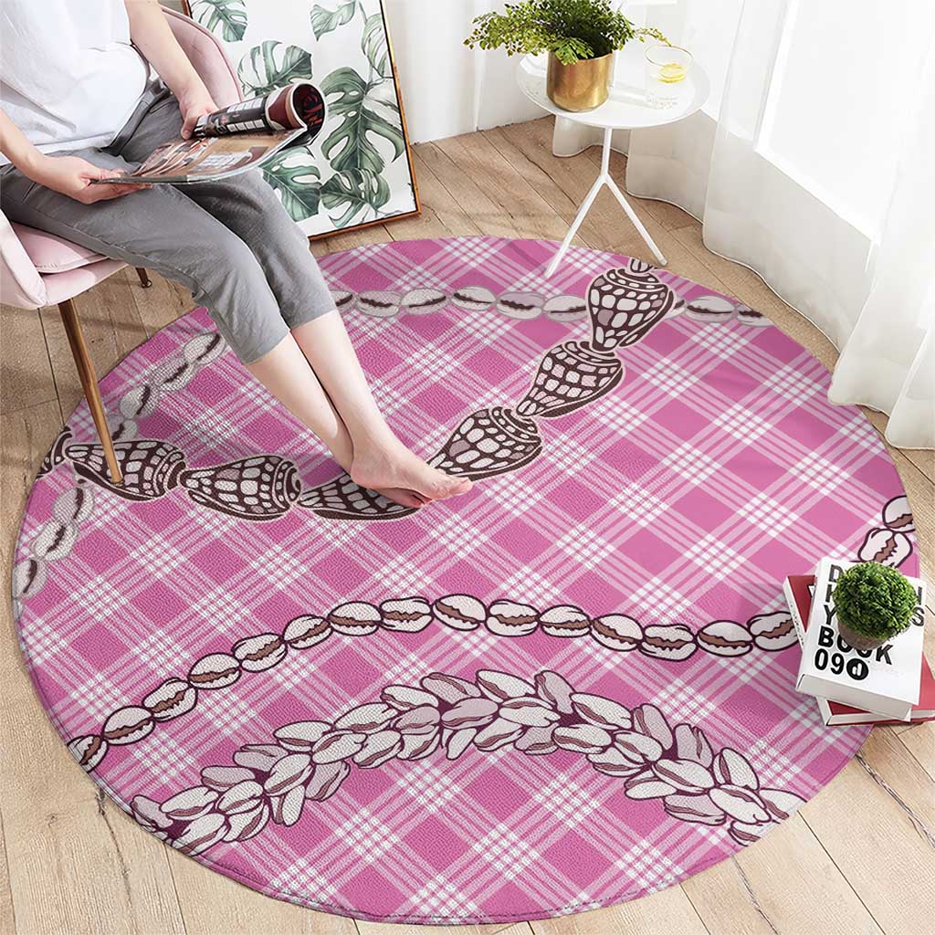Pink Aloha Hawaii Shell Lei Round Carpet Palaka Hebrew Cone Honey Cowrie Elegant Curves - Polynesian Pride