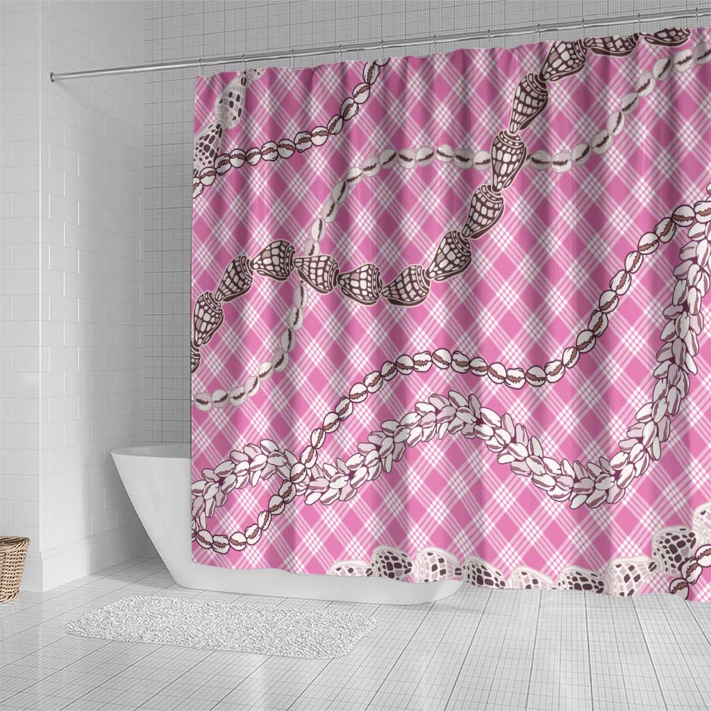 Pink Aloha Hawaii Shell Lei Shower Curtain Palaka Hebrew Cone Honey Cowrie Elegant Curves - Polynesian Pride