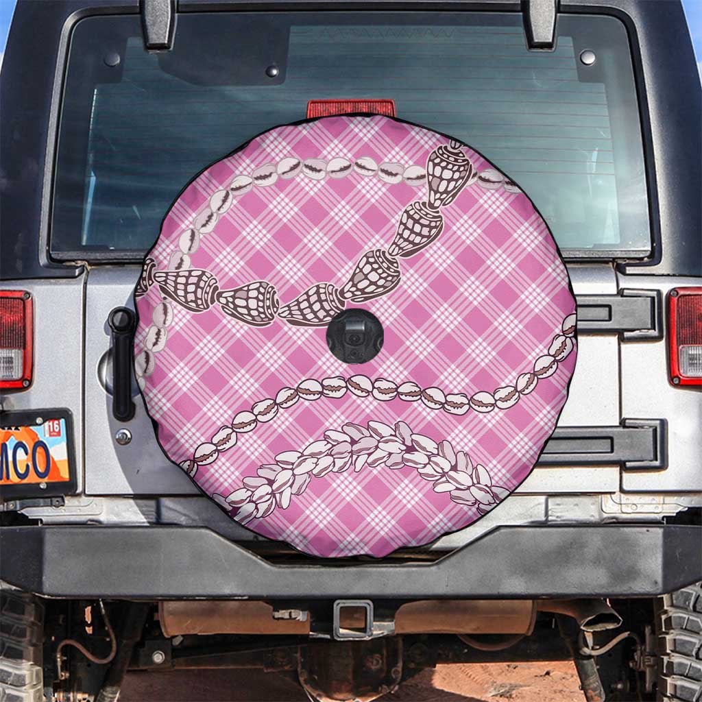 Pink Aloha Hawaii Shell Lei Spare Tire Cover Palaka Hebrew Cone Honey Cowrie Elegant Curves - Polynesian Pride