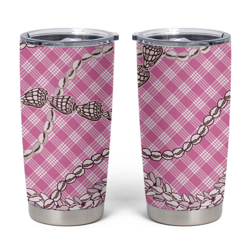 Pink Aloha Hawaii Shell Lei Tumbler Cup Palaka Hebrew Cone Honey Cowrie Elegant Curves - Polynesian Pride
