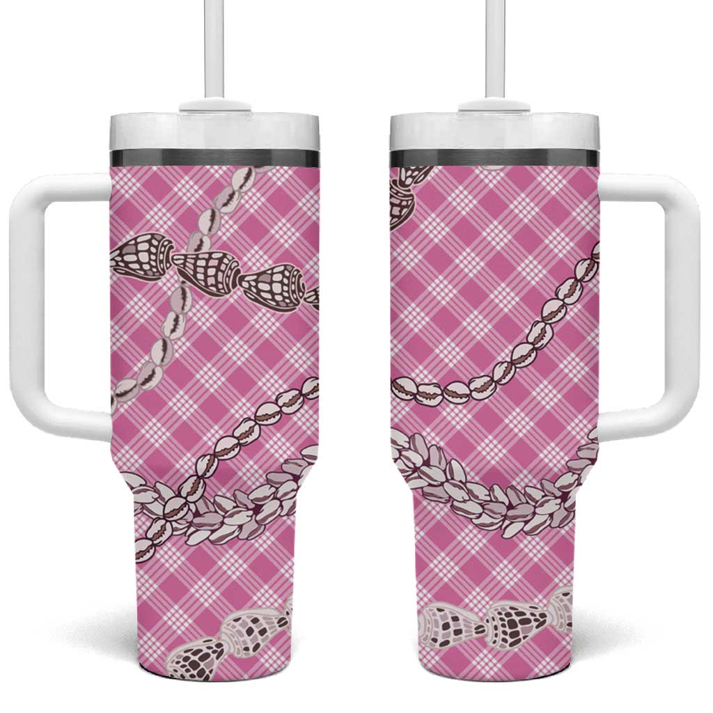 Pink Aloha Hawaii Shell Lei Tumbler With Handle Palaka Hebrew Cone Honey Cowrie Elegant Curves - Polynesian Pride