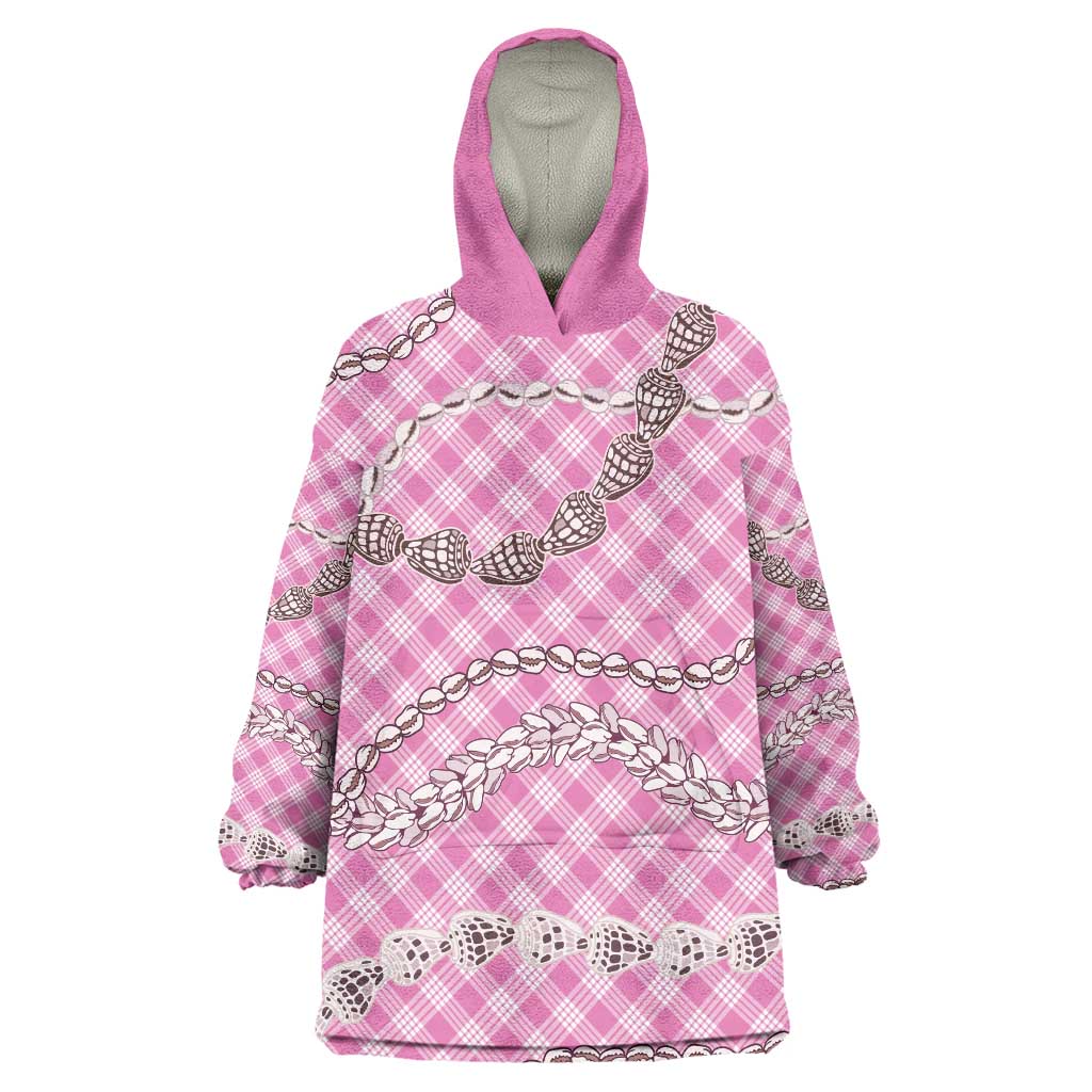 Pink Aloha Hawaii Shell Lei Wearable Blanket Hoodie Palaka Hebrew Cone Honey Cowrie Elegant Curves - Polynesian Pride