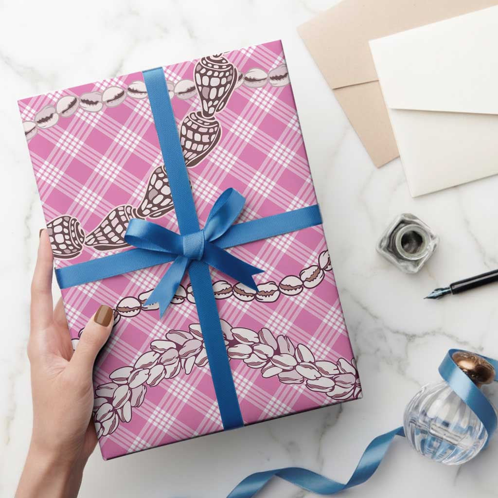 Pink Aloha Hawaii Shell Lei Wrapping Paper Palaka Hebrew Cone Honey Cowrie Elegant Curves - Polynesian Pride