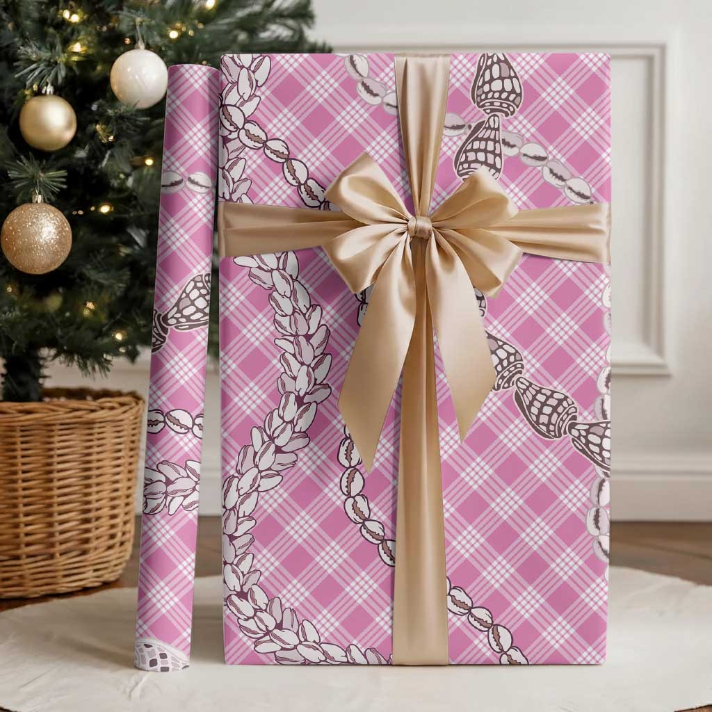 Pink Aloha Hawaii Shell Lei Wrapping Paper Palaka Hebrew Cone Honey Cowrie Elegant Curves - Polynesian Pride