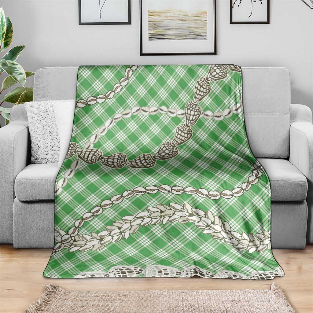 Green Aloha Hawaii Shell Lei Blanket Palaka Hebrew Cone Honey Cowrie Elegant Curves - Polynesian Pride