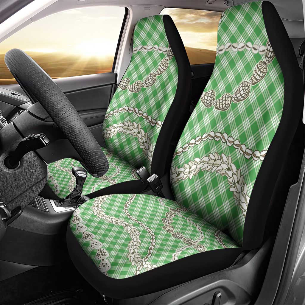 Green Aloha Hawaii Shell Lei Car Seat Cover Palaka Hebrew Cone Honey Cowrie Elegant Curves - Polynesian Pride