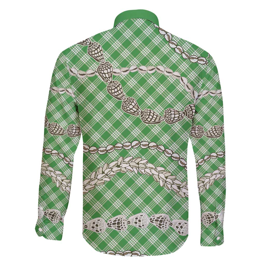 Green Aloha Hawaii Shell Lei Family Matching Short Sleeve Bodycon Dress and Hawaiian Shirt Palaka Hebrew Cone Honey Cowrie Elegant Curves - Polynesian Pride