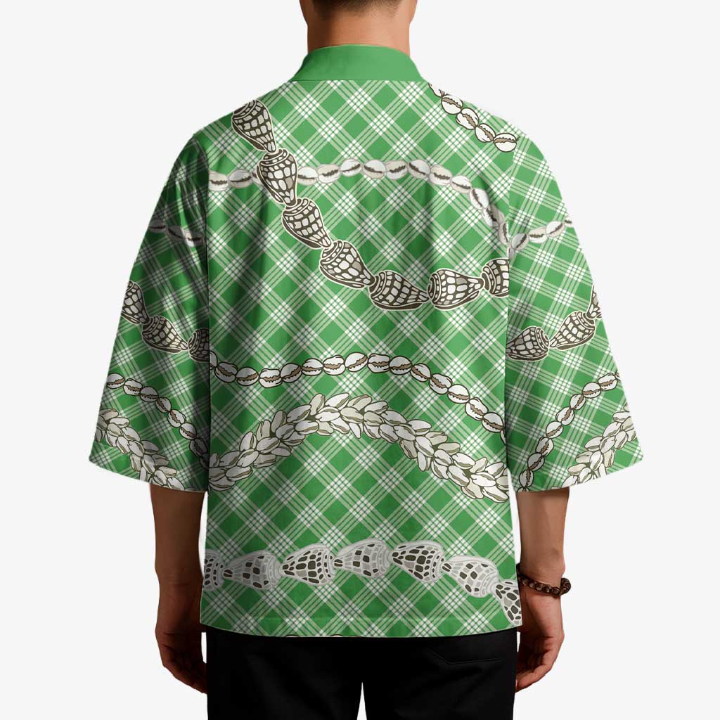 Green Aloha Hawaii Shell Lei Kimono Palaka Hebrew Cone Honey Cowrie Elegant Curves - Polynesian Pride