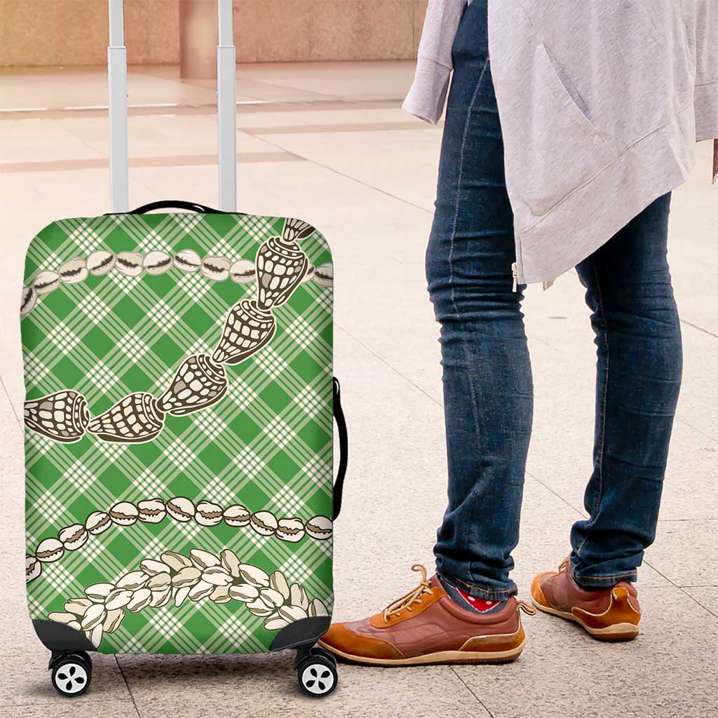 Green Aloha Hawaii Shell Lei Luggage Cover Palaka Hebrew Cone Honey Cowrie Elegant Curves - Polynesian Pride