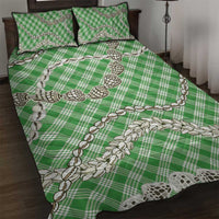 Green Aloha Hawaii Shell Lei Quilt Bed Set Palaka Hebrew Cone Honey Cowrie Elegant Curves - Polynesian Pride