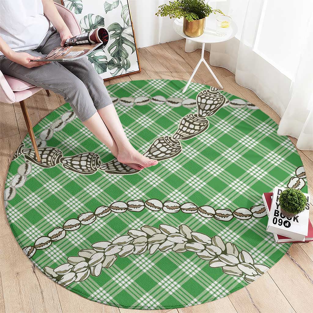 Green Aloha Hawaii Shell Lei Round Carpet Palaka Hebrew Cone Honey Cowrie Elegant Curves - Polynesian Pride
