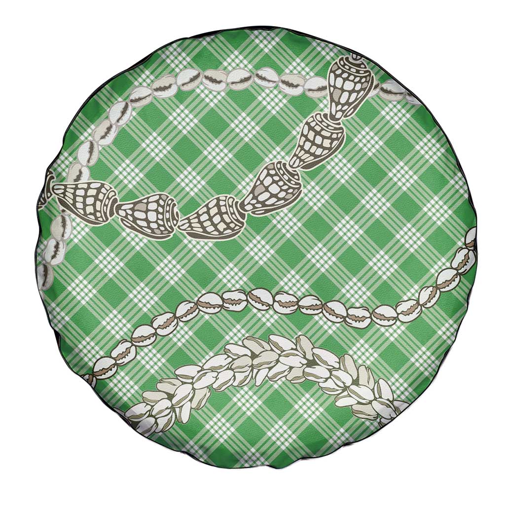 Green Aloha Hawaii Shell Lei Spare Tire Cover Palaka Hebrew Cone Honey Cowrie Elegant Curves - Polynesian Pride