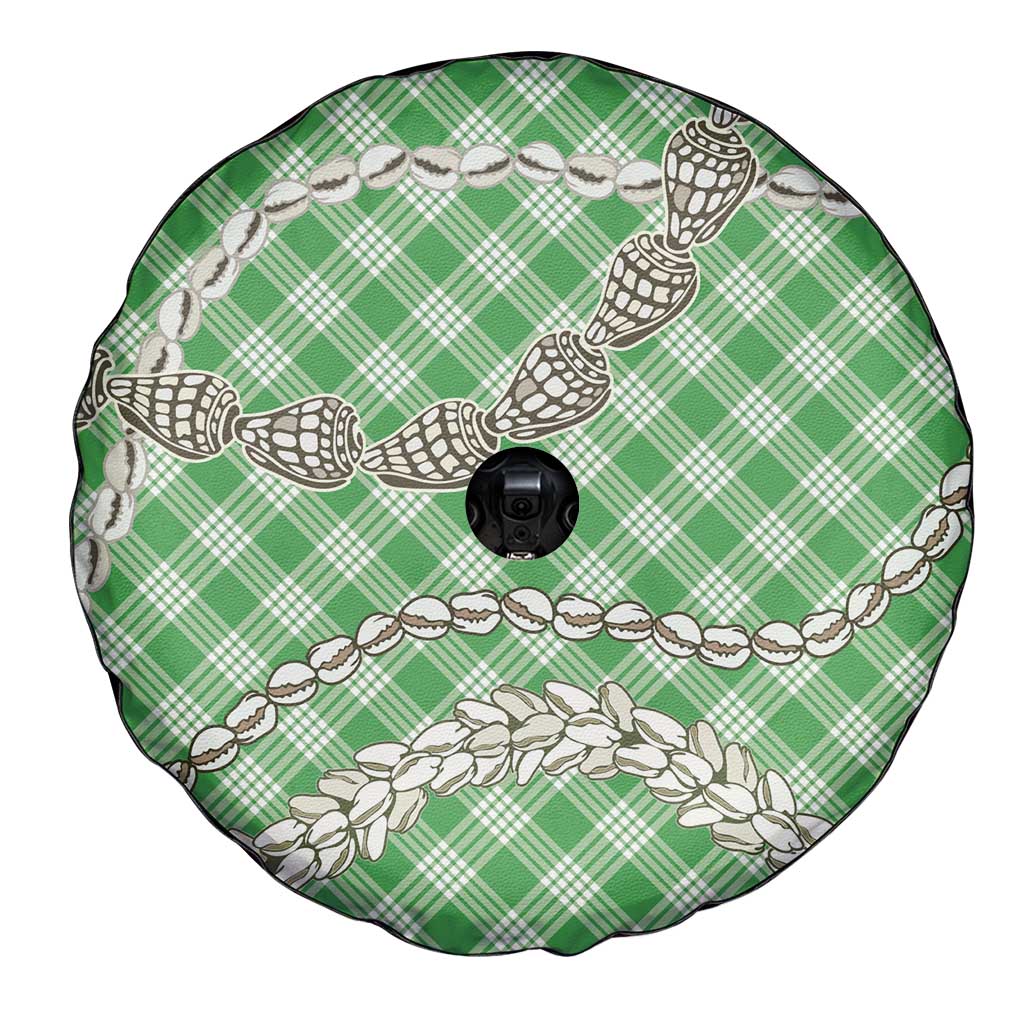 Green Aloha Hawaii Shell Lei Spare Tire Cover Palaka Hebrew Cone Honey Cowrie Elegant Curves - Polynesian Pride