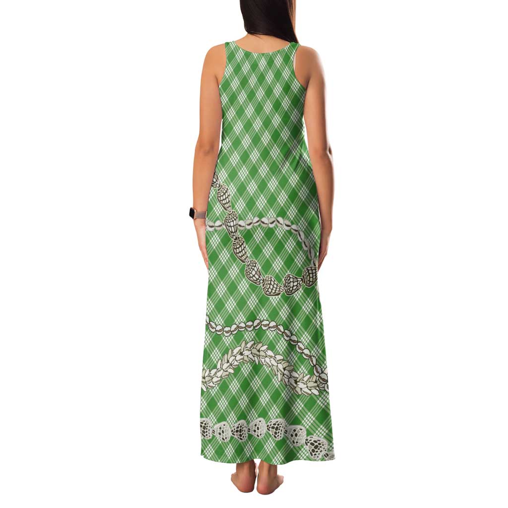 Green Aloha Hawaii Shell Lei Tank Maxi Dress Palaka Hebrew Cone Honey Cowrie Elegant Curves - Polynesian Pride