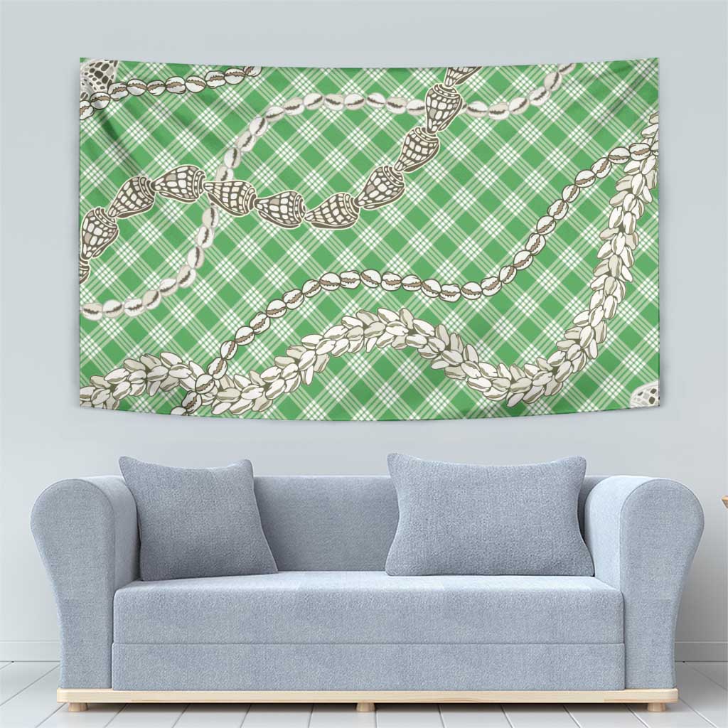 Green Aloha Hawaii Shell Lei Tapestry Palaka Hebrew Cone Honey Cowrie Elegant Curves - Polynesian Pride