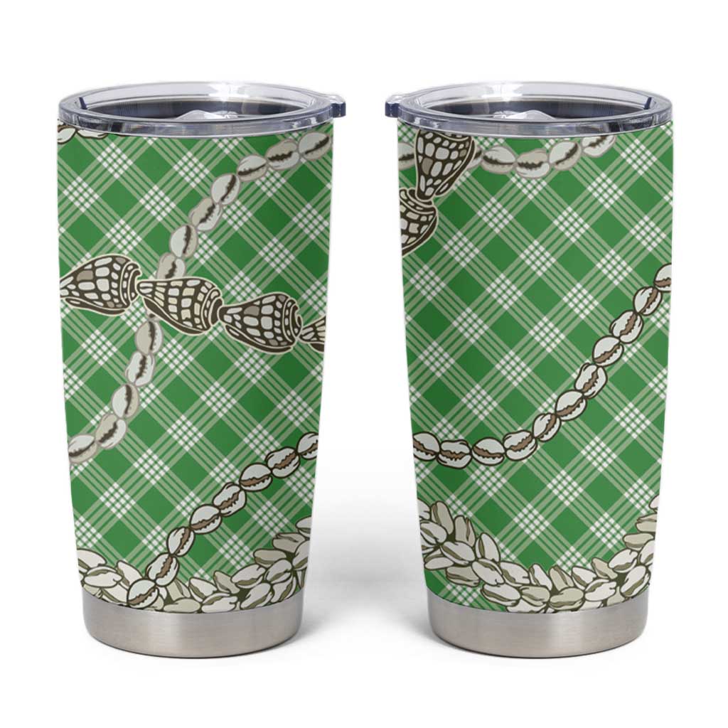 Green Aloha Hawaii Shell Lei Tumbler Cup Palaka Hebrew Cone Honey Cowrie Elegant Curves - Polynesian Pride