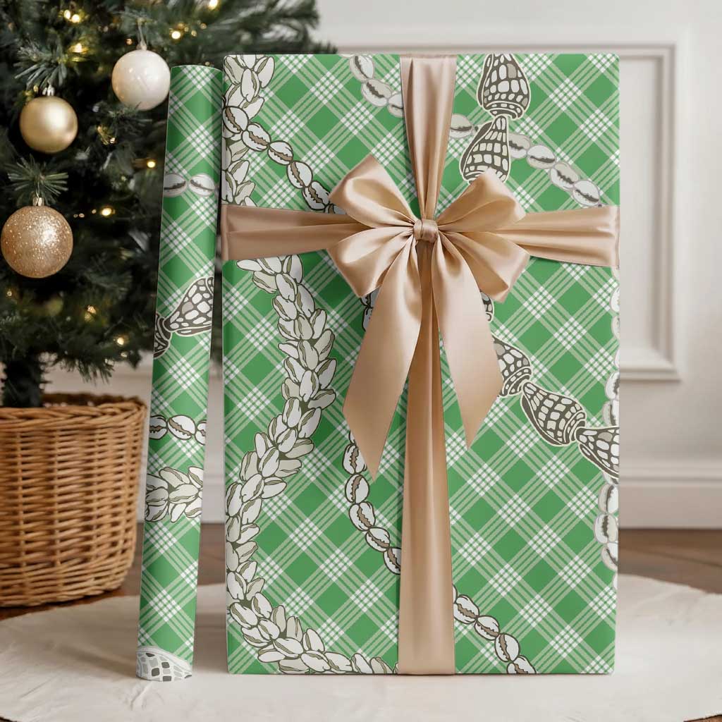 Green Aloha Hawaii Shell Lei Wrapping Paper Palaka Hebrew Cone Honey Cowrie Elegant Curves - Polynesian Pride