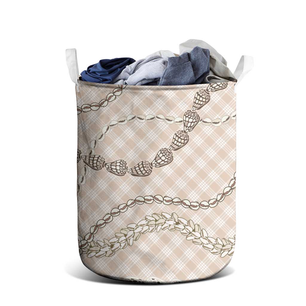 Beige Aloha Hawaii Shell Lei Laundry Basket Palaka Hebrew Cone Honey Cowrie Elegant Curves - Polynesian Pride