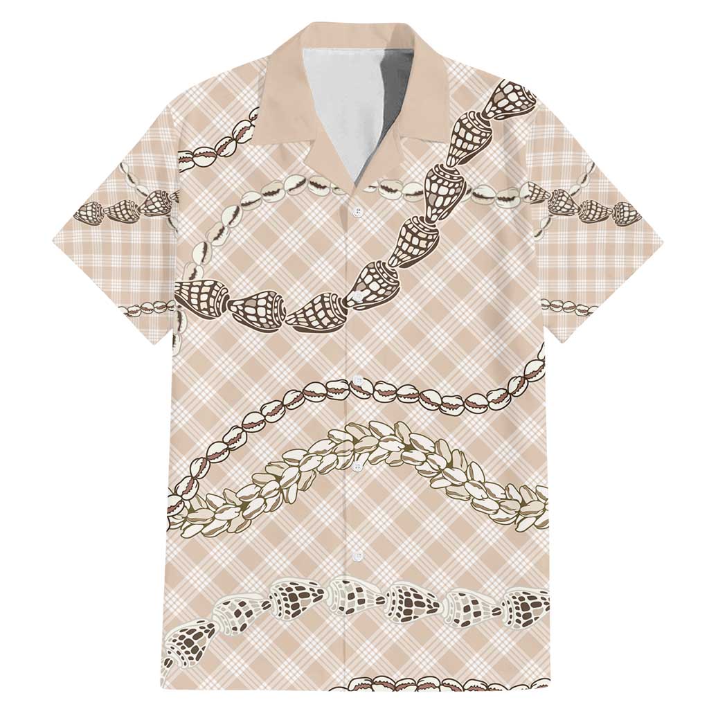 Beige Aloha Hawaii Shell Lei Family Matching Mermaid Dress and Hawaiian Shirt Palaka Hebrew Cone Honey Cowrie Elegant Curves - Polynesian Pride