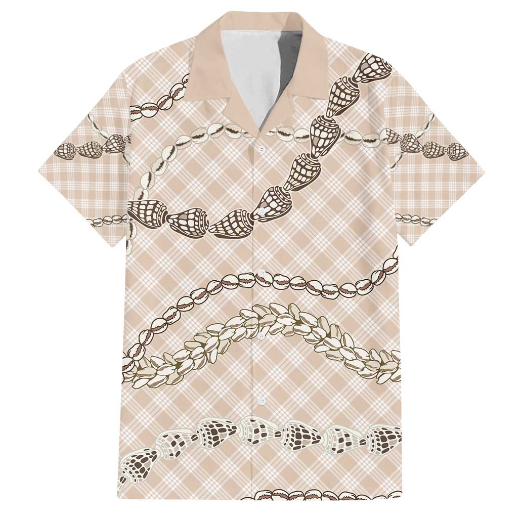 Beige Aloha Hawaii Shell Lei Family Matching Tank Maxi Dress and Hawaiian Shirt Palaka Hebrew Cone Honey Cowrie Elegant Curves - Polynesian Pride