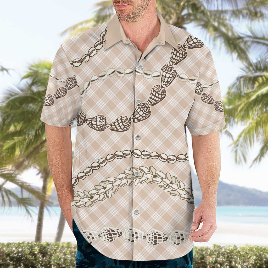 Beige Aloha Hawaii Shell Lei Hawaiian Shirt Palaka Hebrew Cone Honey Cowrie Elegant Curves - Polynesian Pride