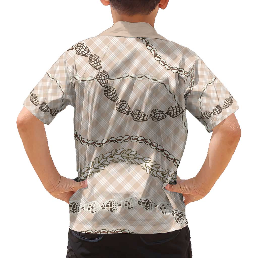 Beige Aloha Hawaii Shell Lei Hawaiian Shirt Palaka Hebrew Cone Honey Cowrie Elegant Curves - Polynesian Pride