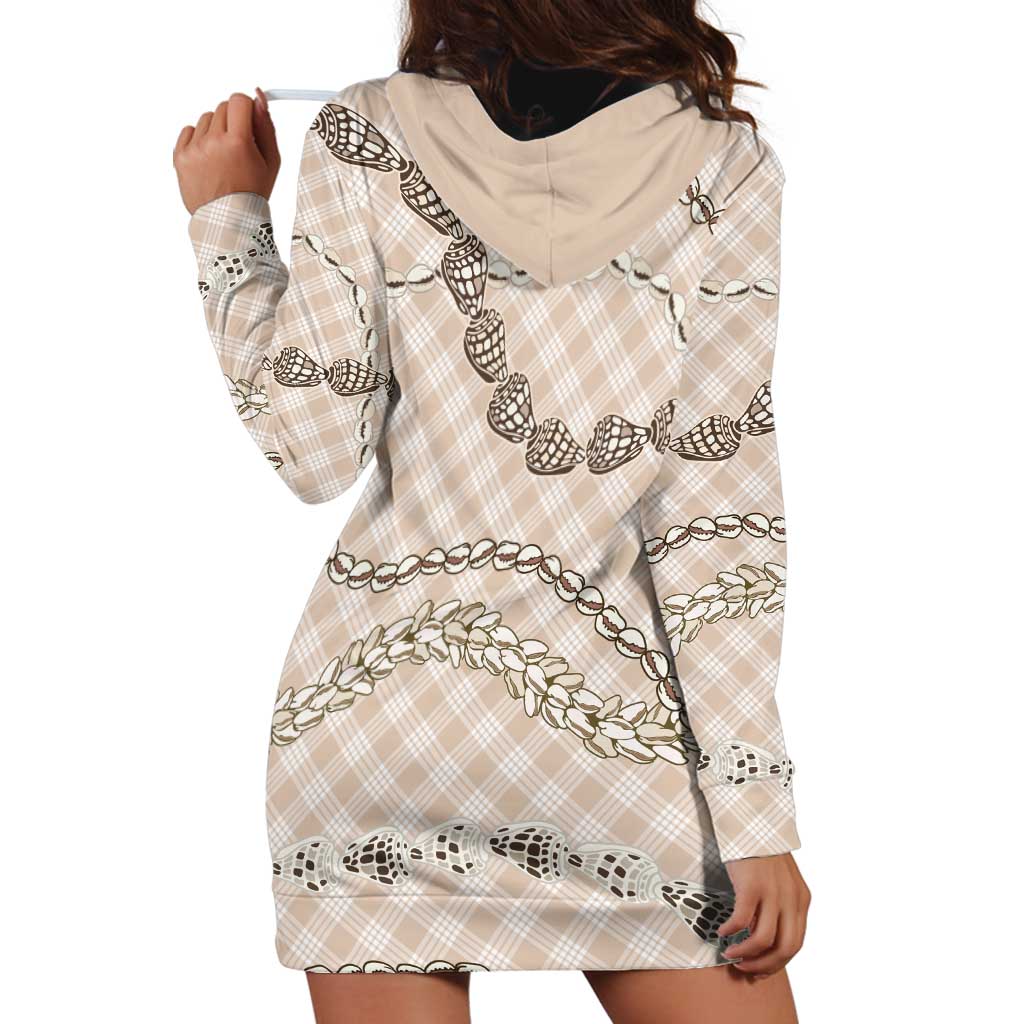 Beige Aloha Hawaii Shell Lei Hoodie Dress Palaka Hebrew Cone Honey Cowrie Elegant Curves - Polynesian Pride
