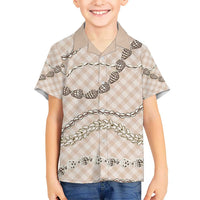 Beige Aloha Hawaii Shell Lei Kid Hawaiian Shirt Palaka Hebrew Cone Honey Cowrie Elegant Curves - Polynesian Pride
