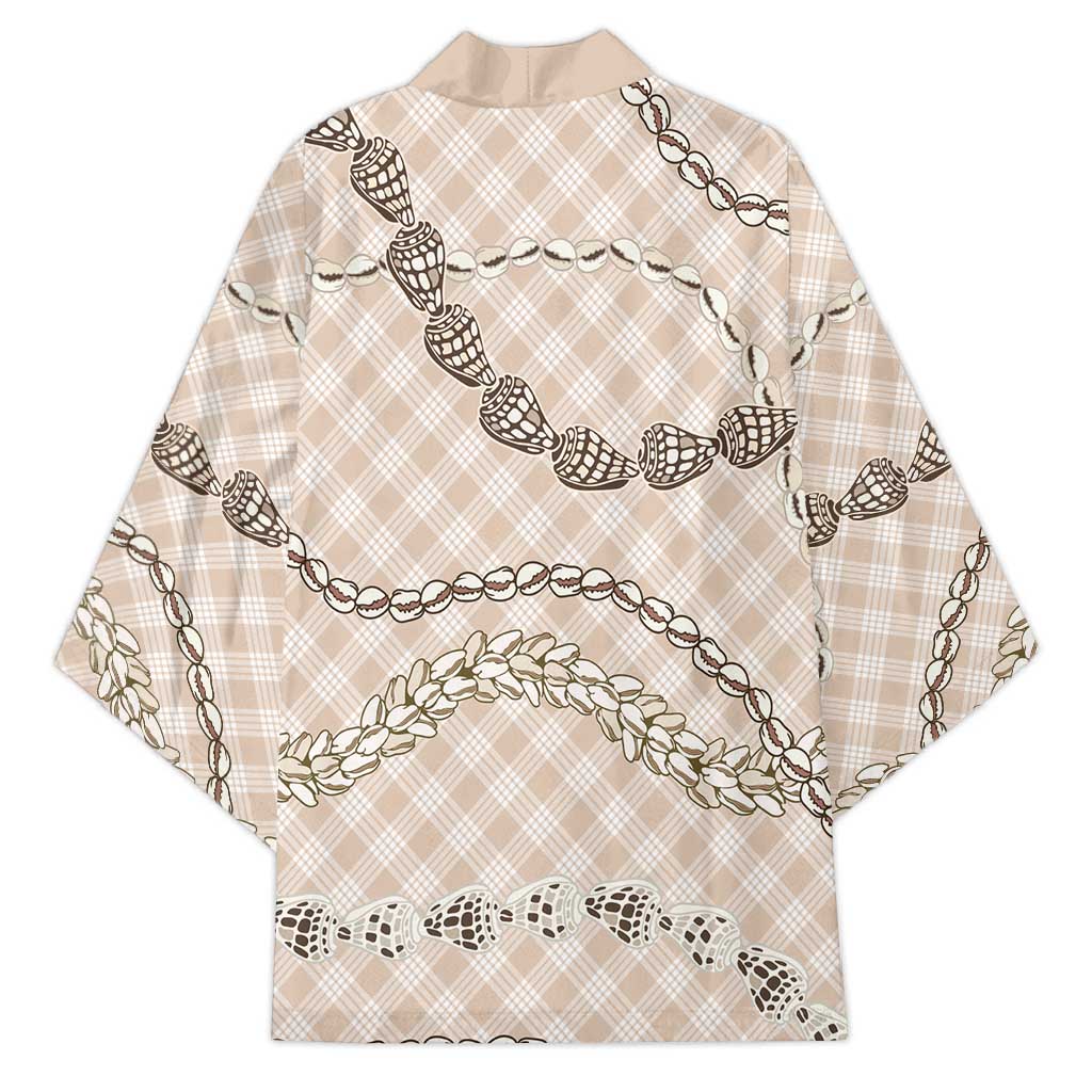 Beige Aloha Hawaii Shell Lei Kimono Palaka Hebrew Cone Honey Cowrie Elegant Curves - Polynesian Pride