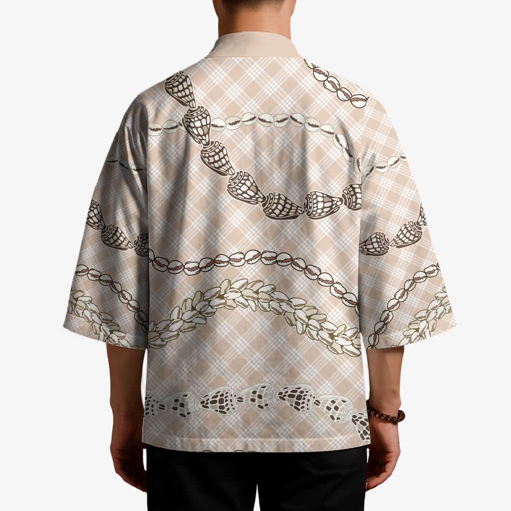 Beige Aloha Hawaii Shell Lei Kimono Palaka Hebrew Cone Honey Cowrie Elegant Curves - Polynesian Pride