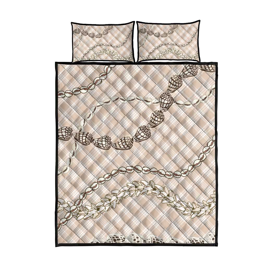 Beige Aloha Hawaii Shell Lei Quilt Bed Set Palaka Hebrew Cone Honey Cowrie Elegant Curves - Polynesian Pride