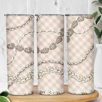 Beige Aloha Hawaii Shell Lei Skinny Tumbler Palaka Hebrew Cone Honey Cowrie Elegant Curves - Polynesian Pride