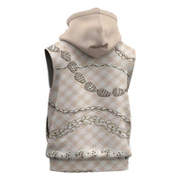 Beige Aloha Hawaii Shell Lei Sleeveless Zip Hoodie Palaka Hebrew Cone Honey Cowrie Elegant Curves LT14
