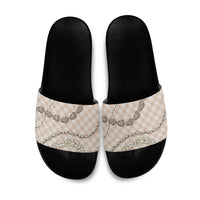 Beige Aloha Hawaii Shell Lei Slide Sandals Palaka Hebrew Cone Honey Cowrie Elegant Curves - Polynesian Pride