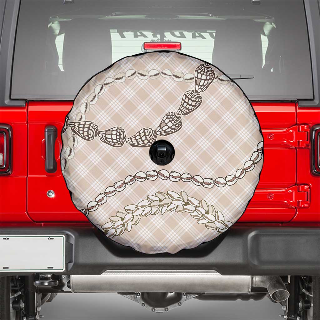 Beige Aloha Hawaii Shell Lei Spare Tire Cover Palaka Hebrew Cone Honey Cowrie Elegant Curves - Polynesian Pride