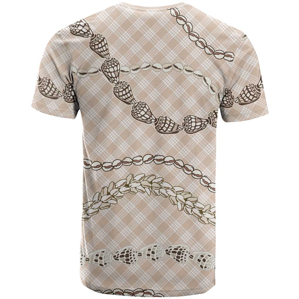 Beige Aloha Hawaii Shell Lei T Shirt Palaka Hebrew Cone Honey Cowrie Elegant Curves - Polynesian Pride