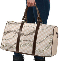 Beige Aloha Hawaii Shell Lei Travel Bag Palaka Hebrew Cone Honey Cowrie Elegant Curves - Polynesian Pride
