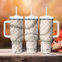 Beige Aloha Hawaii Shell Lei Tumbler With Handle Palaka Hebrew Cone Honey Cowrie Elegant Curves - Polynesian Pride